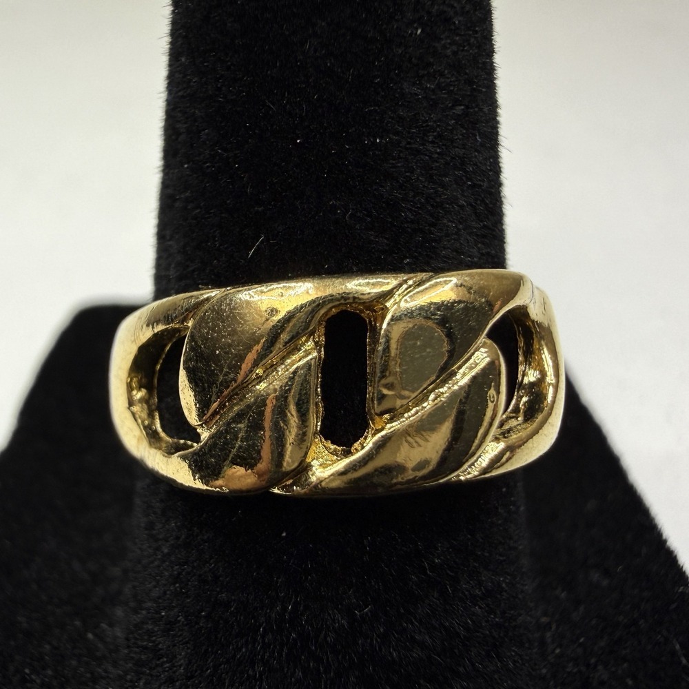 Chunky Gold Tone Chain Link Ring Statement Jewelry Fashion Accessory Sz 6.5